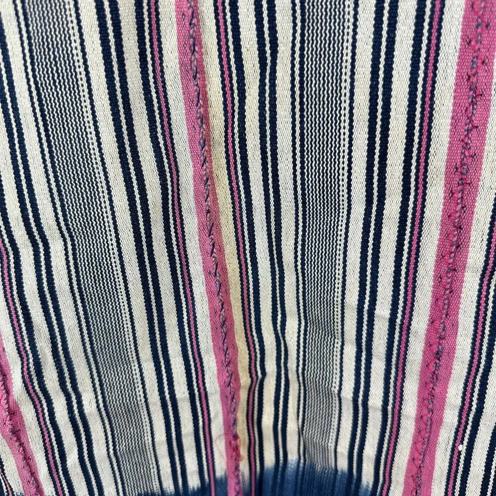 Striped Woven Textile Throw Pink Navy Cream Fringe Boho Global Eclectic Decor